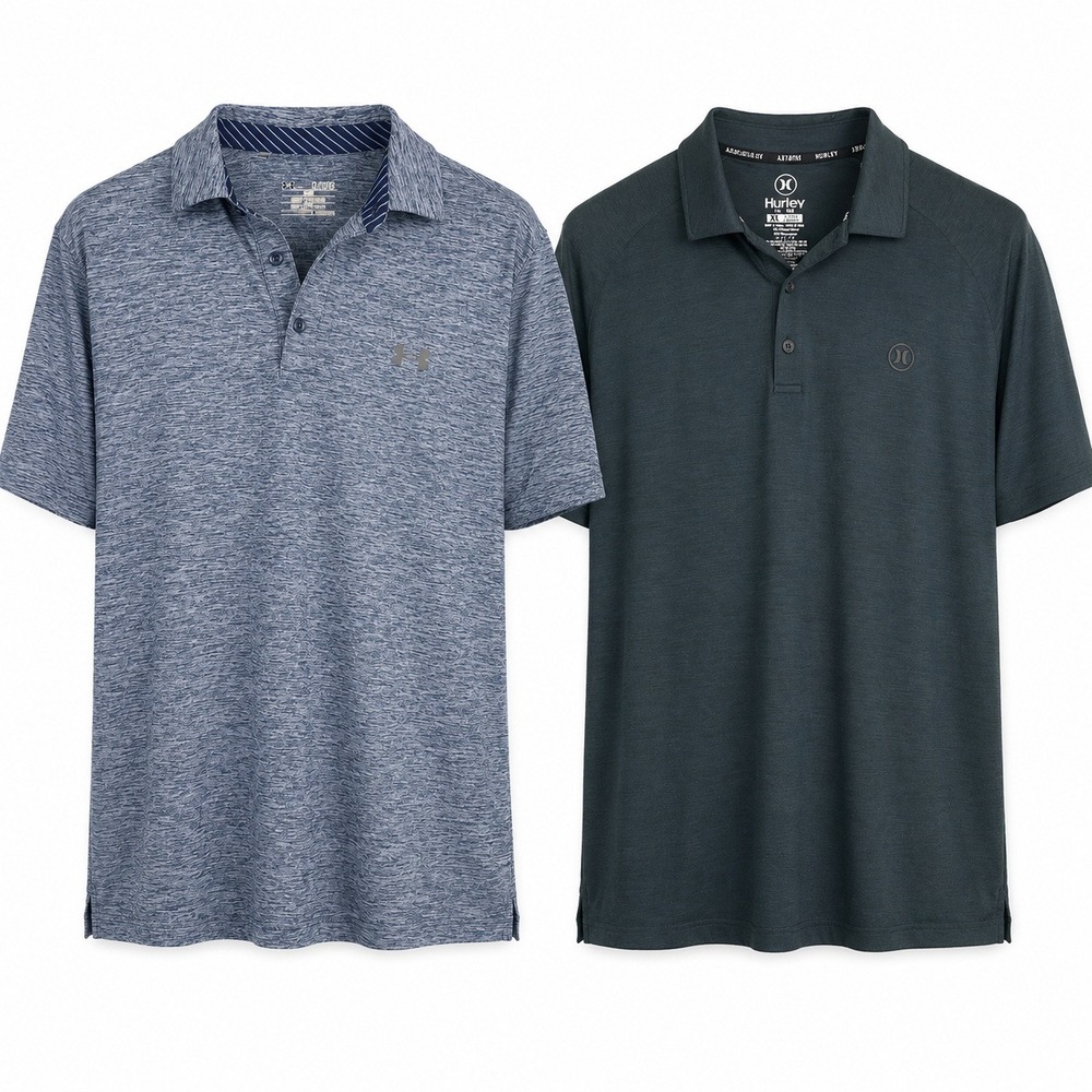 Under Armour Hurley Polo Shirt Bundle Mens XL Short Sleeve Logo Golf Athletic